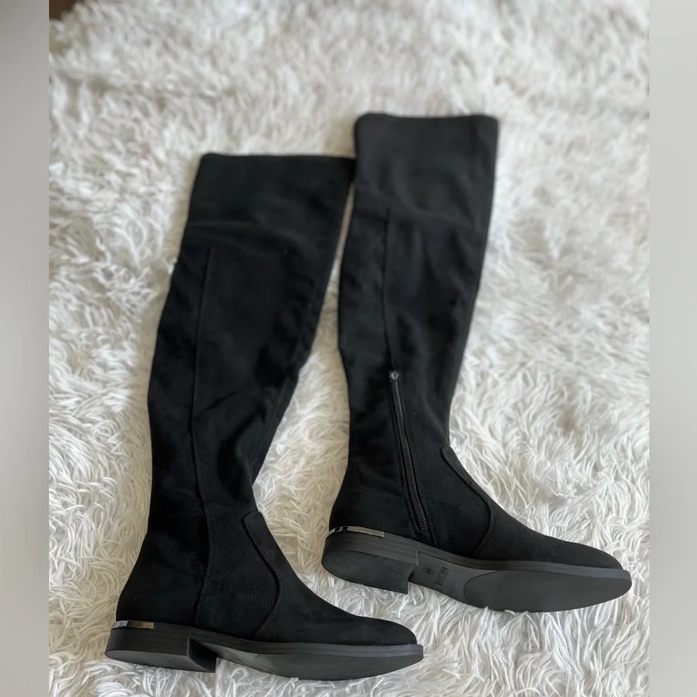 Marc Fisher Renn Black Over-the-Knee Faux Suede Flat Boots Sz 5 BNWOB